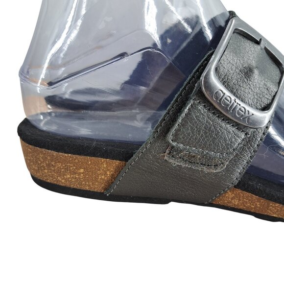 Aetrex Daisy Leather Black Silver Metallic Wedge Sandals Size 36 US 6 Adjustable - Picture 12 of 13